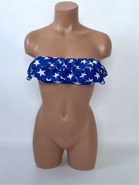 Blue Star Print Ruffle Bandeau Bikini Top